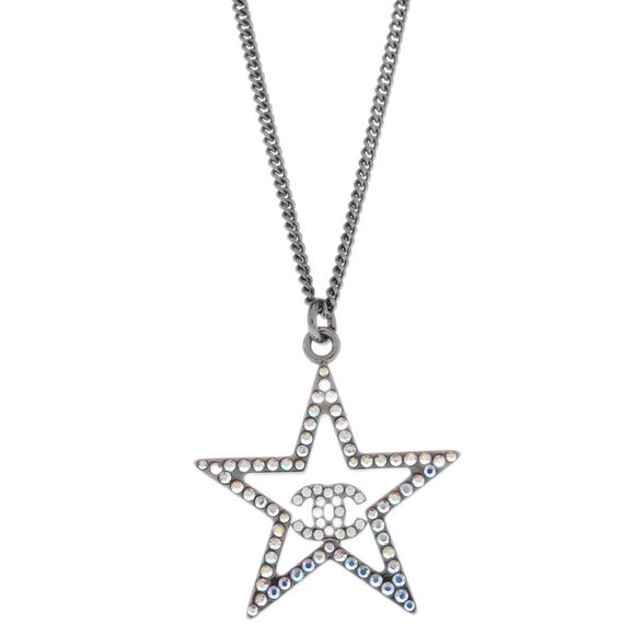 Chanel Star Chain Necklace Pendant Rhinestone Silver B17K 165937 - Picture 1 of 8